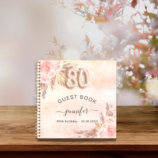 Gästebuch 80. Geburtstag Pampas Gras Rose Gold Notizblock