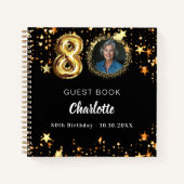 Gästebuch 80. Geburtstag schwarze goldene Sterne F Notizblock (Vorderseite)