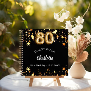 Gästebuch 80. Geburtstag schwarze goldene Sterne Notizblock