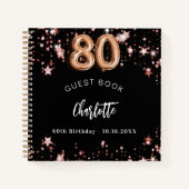 Gästebuch 80. Geburtstag schwarze Rose Goldstars Notizblock (Vorderseite)
