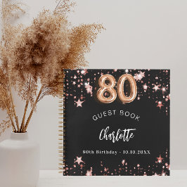 Gästebuch 80. Geburtstag schwarze Rose Goldstars Notizblock