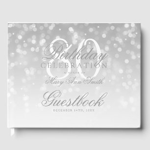Gästebuch 80. Geburtstag Silver Bokeh Sparkle Ligh