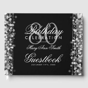Gästebuch 80. Geburtstagsparty Glitzern Silver