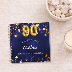 Gästebuch 90. Geburtstag navy blaue goldene Sterne Notizblock
