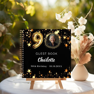 Gästebuch 90. Geburtstag schwarze goldene Sterne F Notizblock