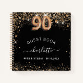 Gästebuch 90. Geburtstag schwarzer goldener Glitze Notizblock (Vorderseite)
