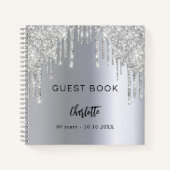 Gästebuch 90. Geburtstag Silber Glitzer Tropfen Notizblock (Vorderseite)