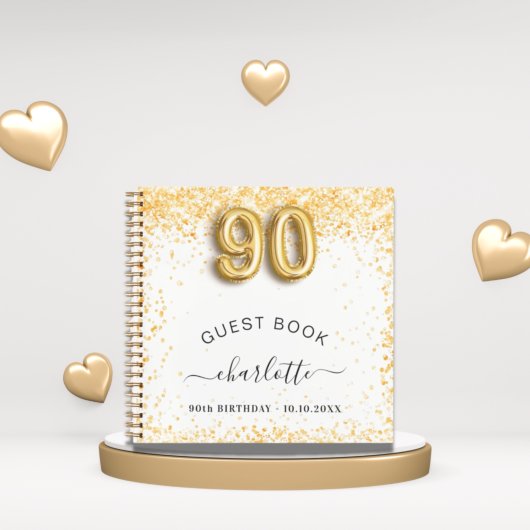 Gästebuch 90. Geburtstag Weißgold Glitzer Notizblock