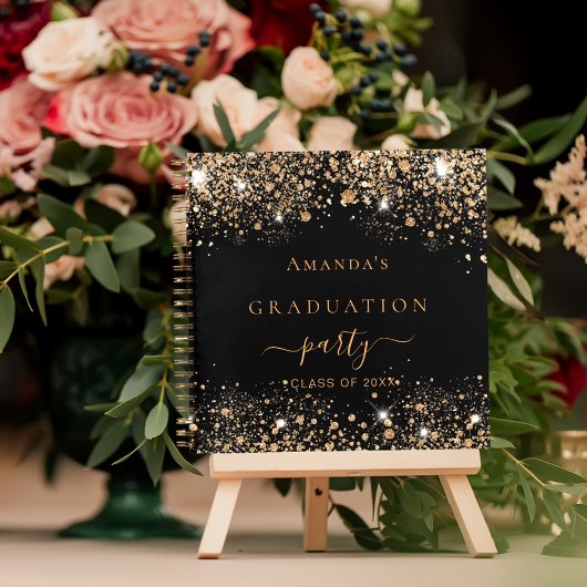 Gästebuch Abschluss Black Gold Glitzer 2023 Notizblock