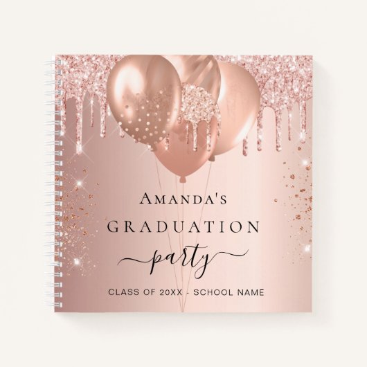 Gästebuch Abschluss Rose Gold Glitzer Notizblock (Vorderseite)