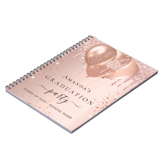 Gästebuch Abschluss Rose Gold Glitzer Notizblock (Linke Seite)