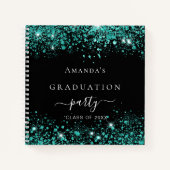 Gästebuch Abschluss schwarz aquamarin grün Glitzer Notizblock (Vorderseite)