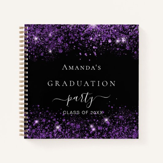 Gästebuch Abschluss schwarz lila Glitzer Staub Notizblock (Vorderseite)