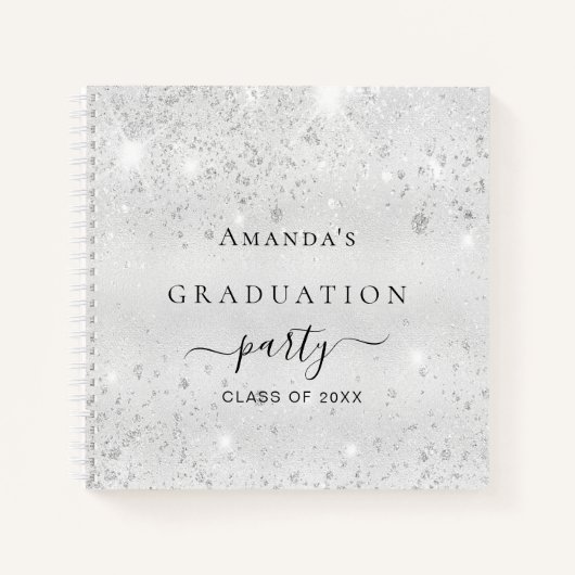 Gästebuch Abschluss Silber Glitzer Name 2025 Notizblock (Vorderseite)