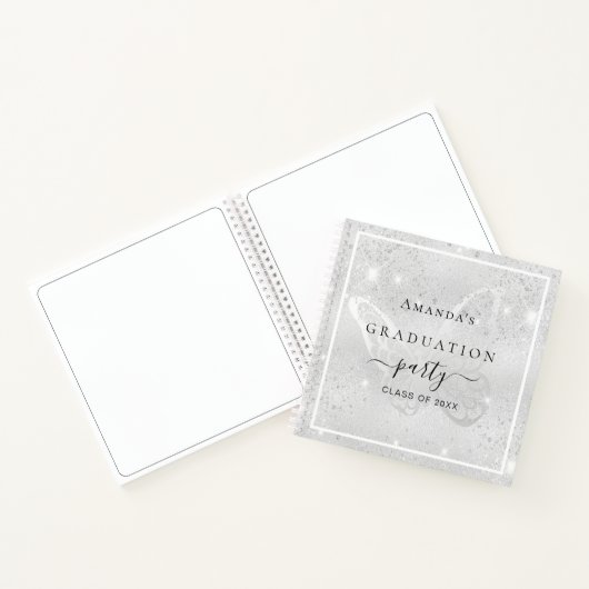 Gästebuch Abschluss Silberschmetterling Glitzer Notizblock (Innenseite)