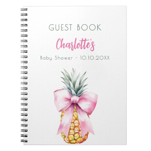 Gästebuch Baby Dusche Rosa Ananas Mädchen Notizblock (Vorderseite)