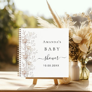Gästebuch Baby Dusche Wildblumen beige Creme Notizblock