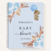 Gästebuch Baby Showblau Teddy Pampas Gras Notizblock (Vorderseite)