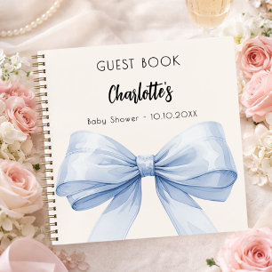 Gästebuch Baby Shower blaue Schleife beige creme J Notizblock