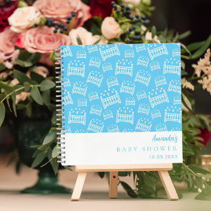 Gästebuch Baby Shower Boy Blau weiße Krippen Notizblock