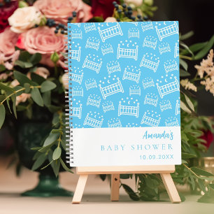 Gästebuch Baby Shower Boy Blau weiße Krippen Notizblock