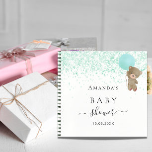 Gästebuch-Baby-Shower grüner weißer Teddybär Notizblock