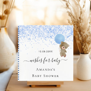 Gästebuch Baby Shower Junge blauer Teddybär Notizblock