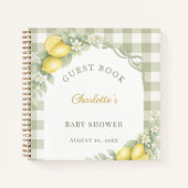 Gästebuch-Baby-Shower-Limonen Gingham salbeigrün Notizblock (Vorderseite)