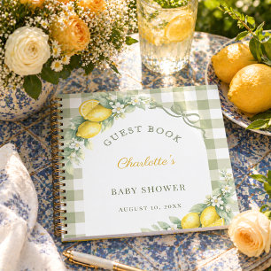 Gästebuch-Baby-Shower-Limonen Gingham salbeigrün Notizblock