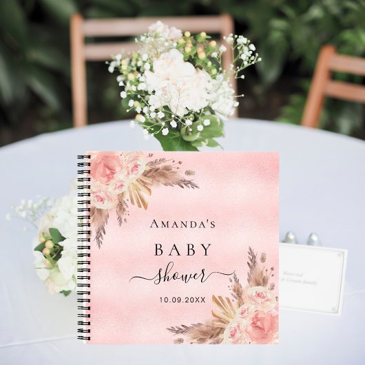 Gästebuch Baby Shower Pampas Gras Blush Rose Notizblock