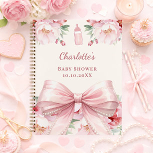 Gästebuch Baby Shower rosa Schleife Blumen Mädchen Notizblock