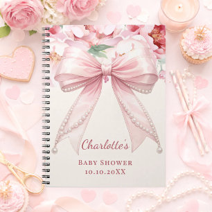 Gästebuch Baby Shower rosa Schleife Blumen Perlen Notizblock
