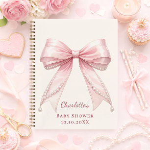 Gästebuch Baby Shower rosa Schleife Perlen Mädchen Notizblock