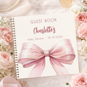 Gästebuch Baby Shower rosafarbenes Band beige crem Notizblock