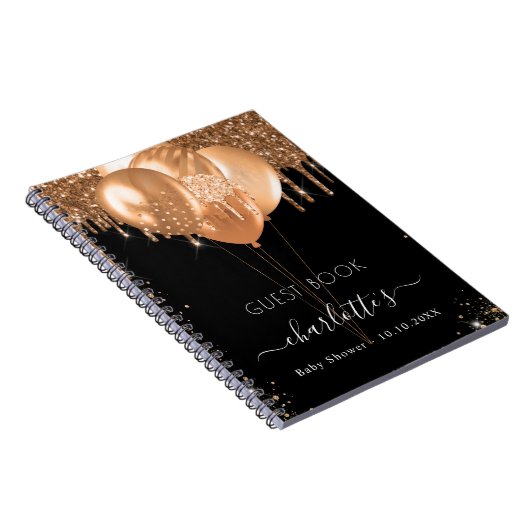 Gästebuch Baby Shower schwarze Goldballons Notizblock (Rechte Seite)