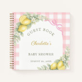 Gästebuch-Baby-Shower-Zitronen rosa Gingham Mädche Notizblock (Vorderseite)