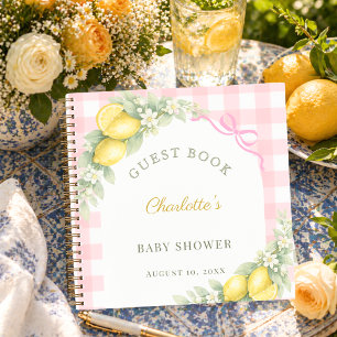 Gästebuch-Baby-Shower-Zitronen rosa Gingham Mädche Notizblock