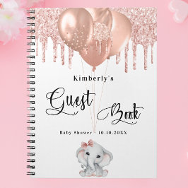 Gästebuch Babydusche Elefant Rose Goldballons Notizblock