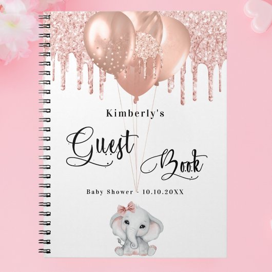 Gästebuch Babydusche Elefant Rose weiß Notizblock