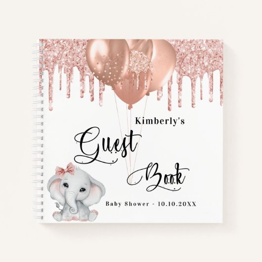 Gästebuch Babydusche Elefant Rose weiß Notizblock (Vorderseite)