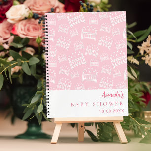 Gästebuch Babydusche Mädchen rosa weiße Krippen Notizblock