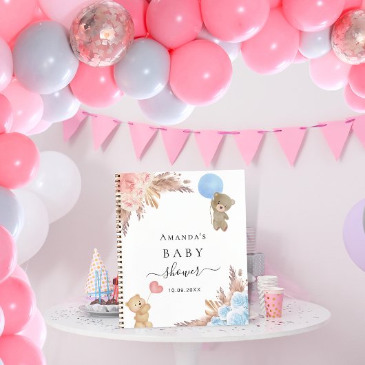 Gästebuch Babydusche Pampas Gras Geschlecht offenb Notizblock