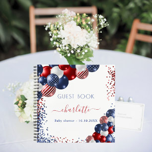 Gästebuch Babydusche patriotisch rot blau Notizblock