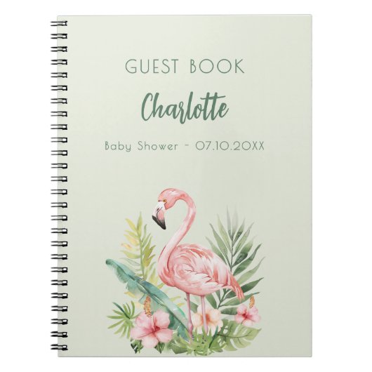 Gästebuch Babydusche Rosa Flamingo Salbei Grün Notizblock (Vorderseite)