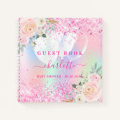Gästebuch Babydusche Rosa Florale holografisch Notizblock (Vorderseite)