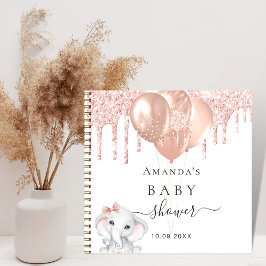 Gästebuch Babydusche Rose Gold Glitzer Elefant Notizblock