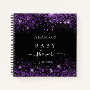 Gästebuch Babydusche schwarz lila Glitzer Name Notizblock