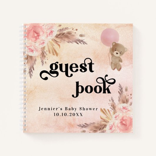 Gästebuch Babydusche Teddy Bären Pampas Gras Notizblock (Vorderseite)