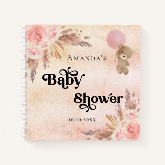 Gästebuch Babydusche Teddy Pampas Gras Blüte Notizblock (Vorderseite)