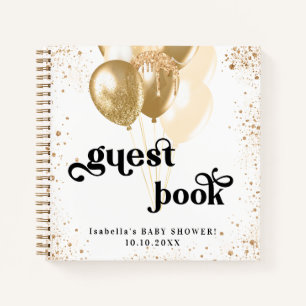 Gästebuch Babydusche Weißgoldballons Name Notizblock